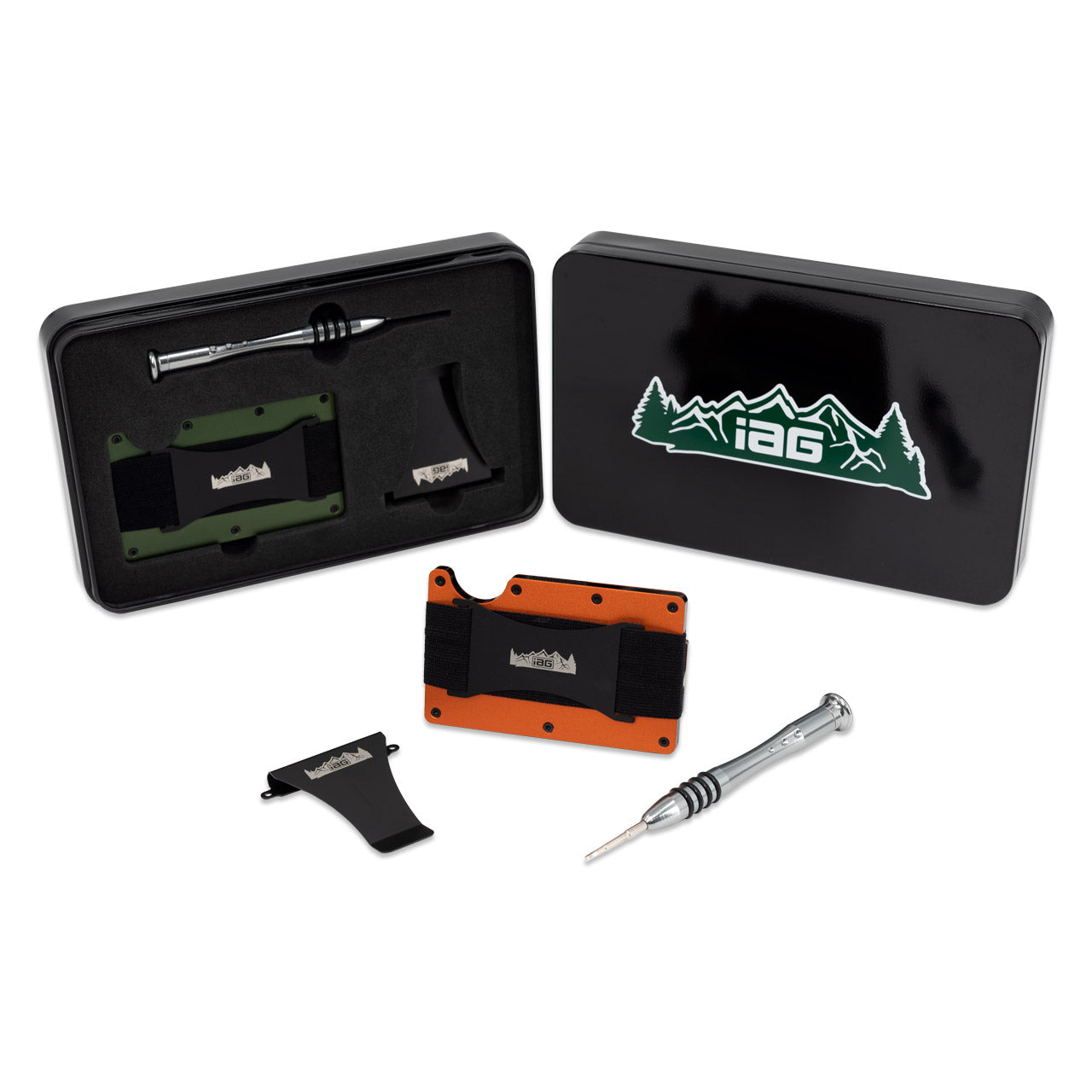 IAG Aluminum Wallet W/Money Clip Cash Band And Screwdriver Kit (Off-Road Logo) Orange