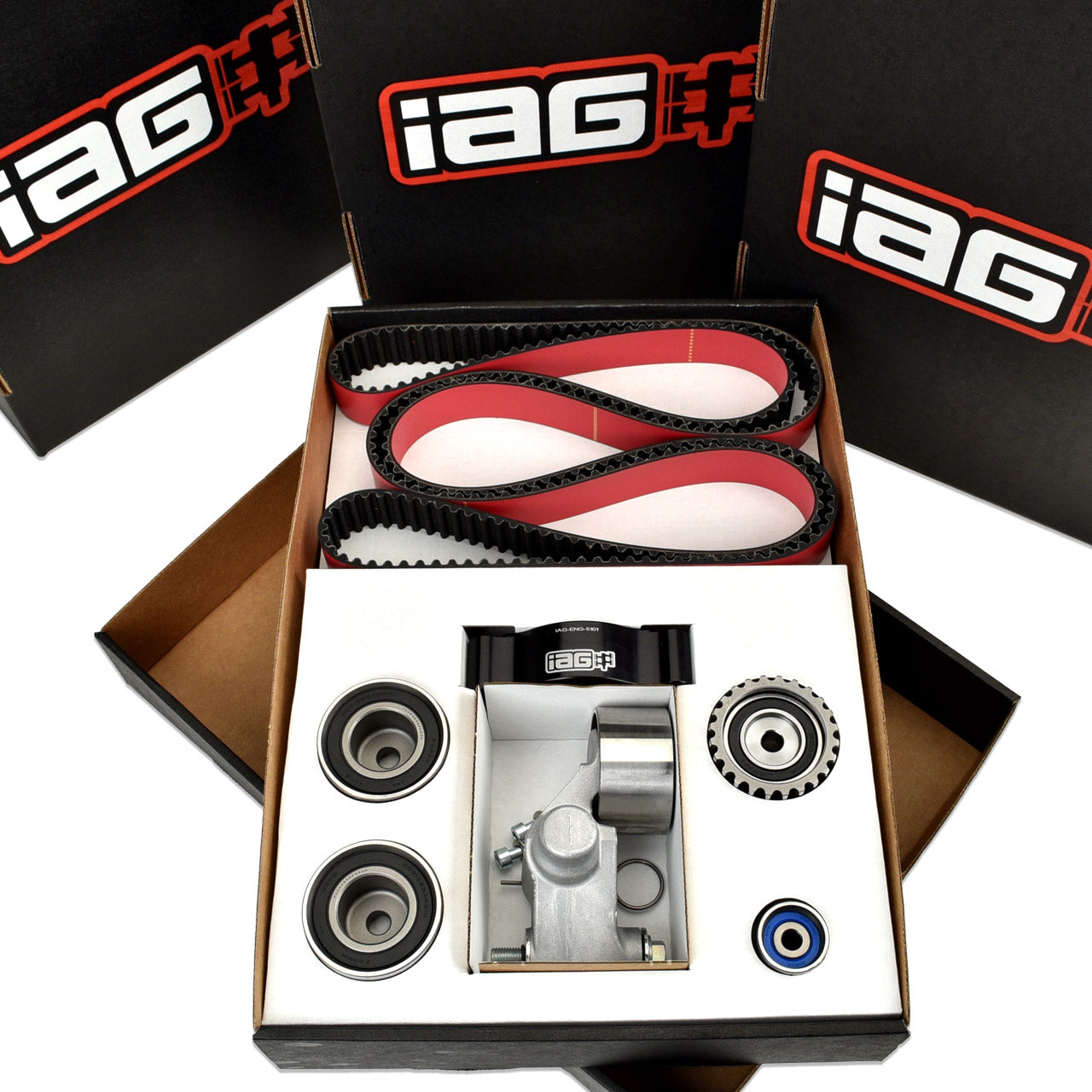IAG Timing Belt Kit With IAG Red Racing Belt Timing Guide Idlers & Tensioner For 02-14 WRX 04-21 STI