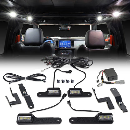 IAG 4PC Interior LED Dome Light Kit V2 With Harness For 2021+ Ford Bronco 4 Door Hardtop Only (Includes Brackets)