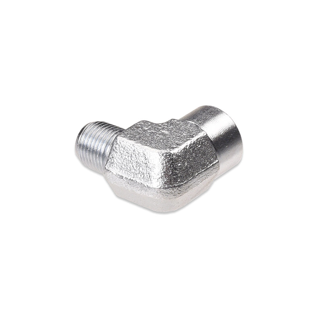 90 Degree 1/8 Inch NPT Male To Female Zinc Plated Fitting.