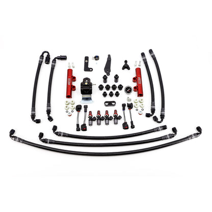 IAG PTFE Flex Fuel System Kit With Injectors Lines FPR Fuel Rails For 08-21 STI (Red/1300cc).