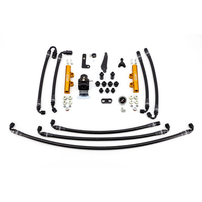 IAG PTFE Flex Fuel System Kit With Lines FPR And Gold Fuel Rails For 2008-21 Subaru STI.
