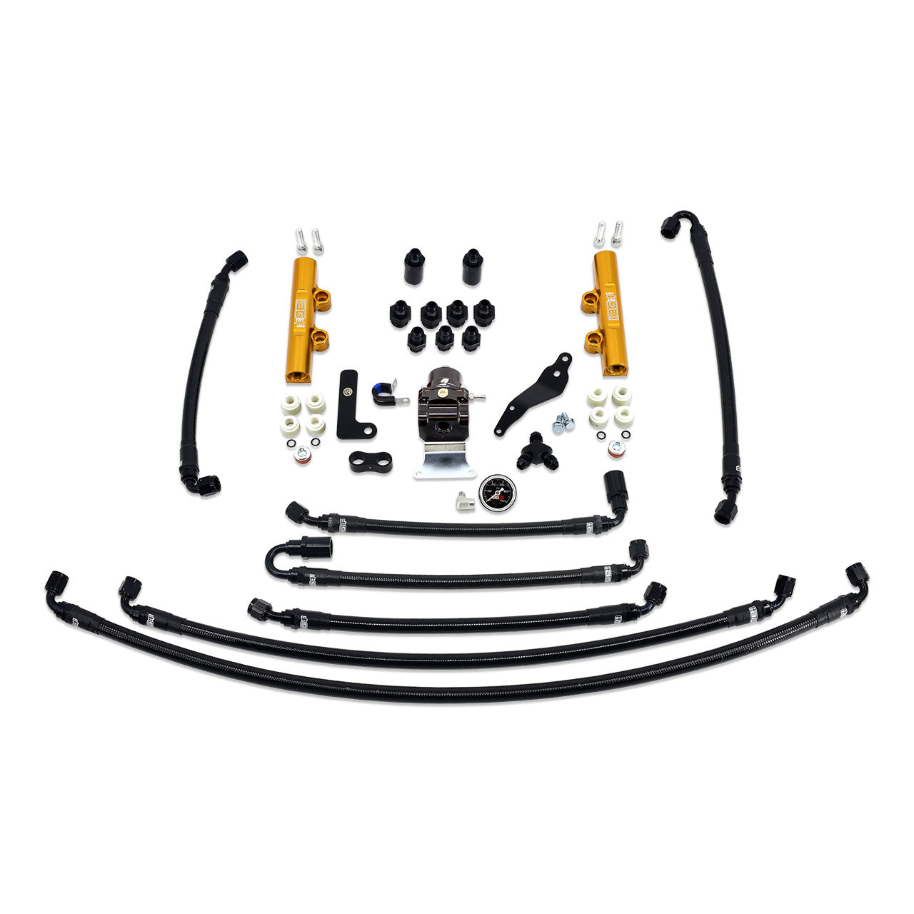 IAG PTFE Flex Fuel System Kit With Lines FPR Gold Fuel Rails For 08-14 ...