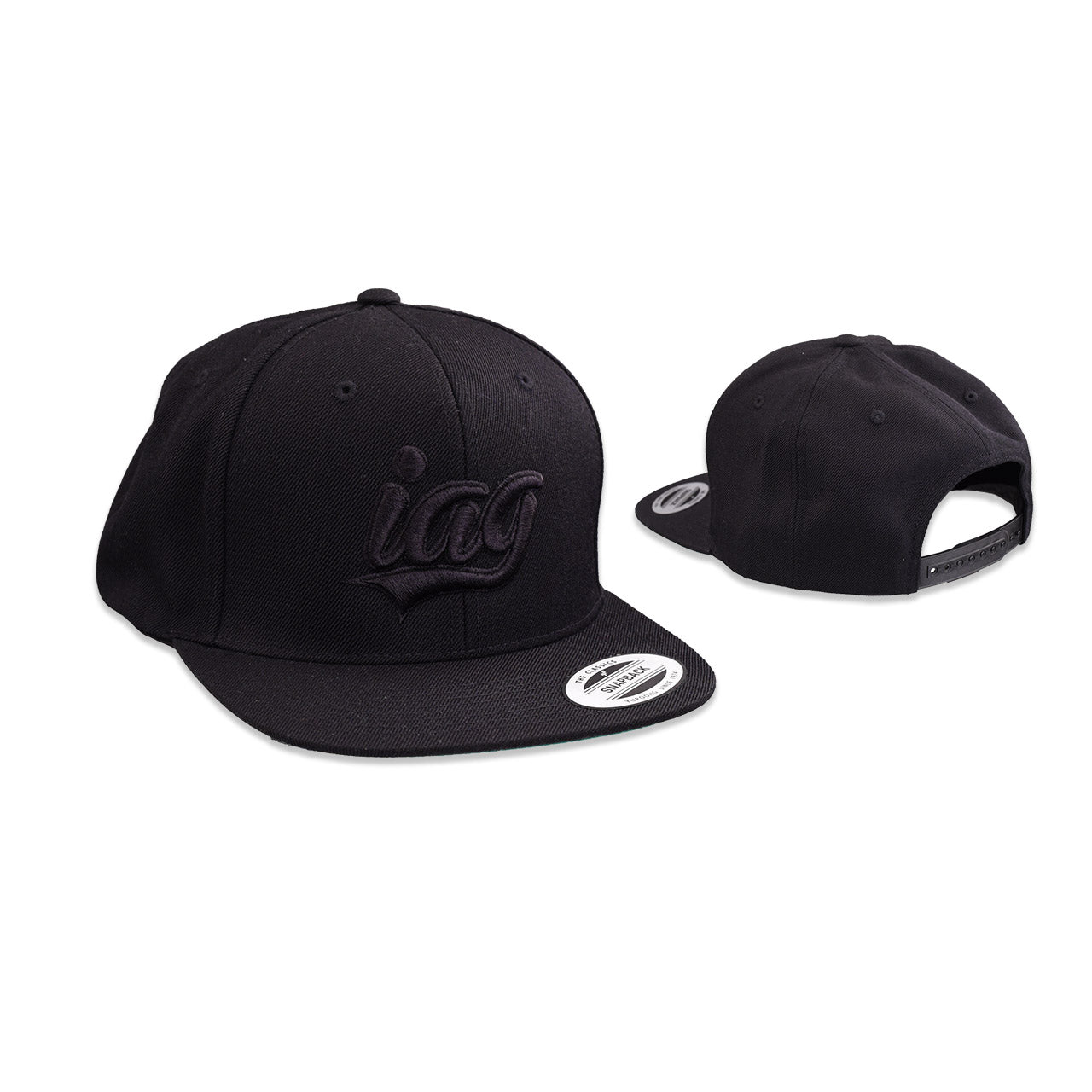IAG Script Logo Embroidered Snapback Cap - Black.