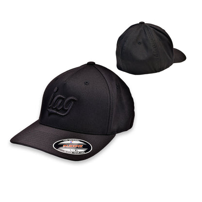 IAG Black Flexfit Cap With Black Script Logo - Size S/M