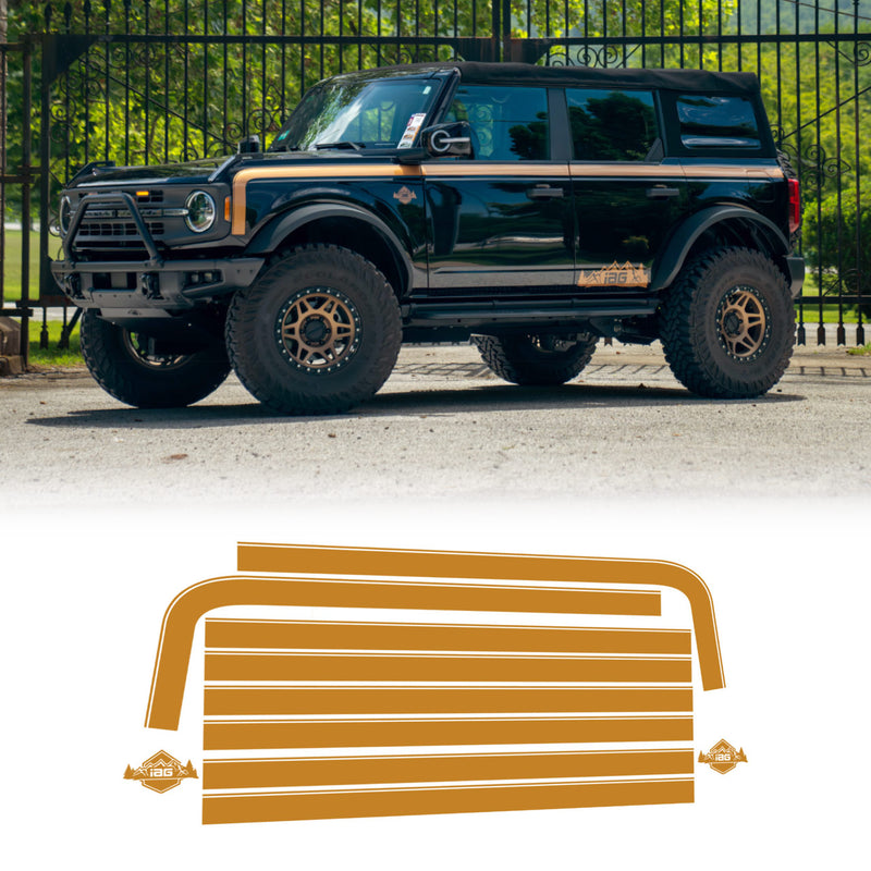 IAG Off-Road Boss Style Vinyl Side Stripe Kit Fits 2021+ Ford Bronco 4 Door - Gold