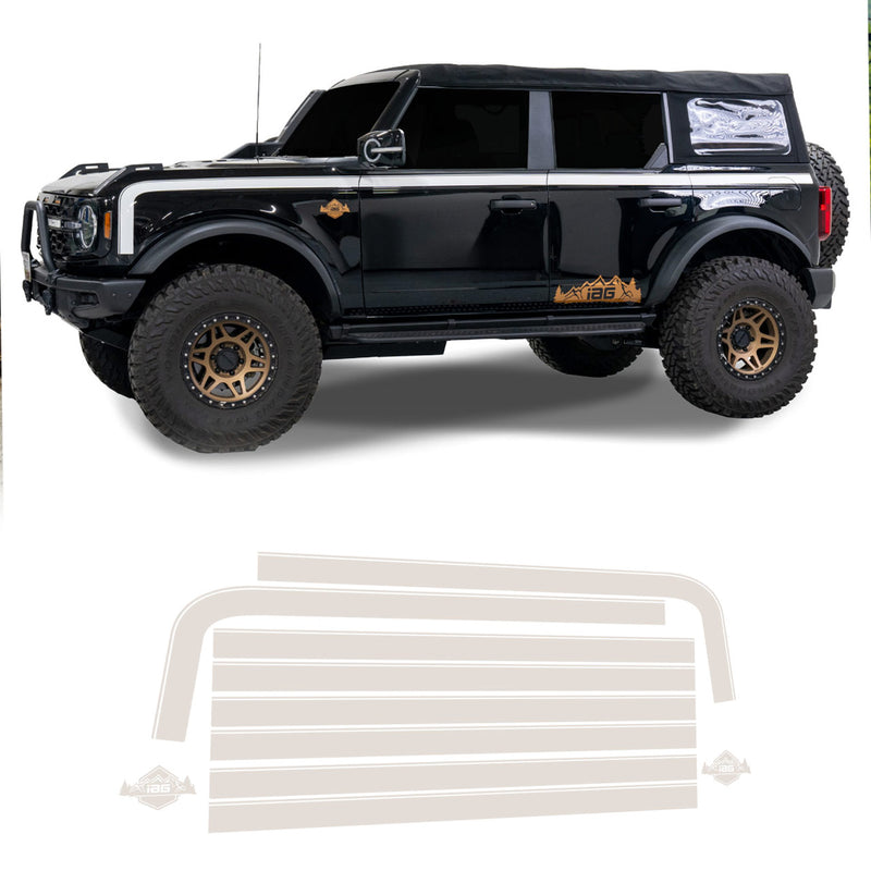 IAG Off-Road Boss Style Vinyl Side Stripe Kit Fits 2021+ Ford Bronco 4 Door - Gloss White