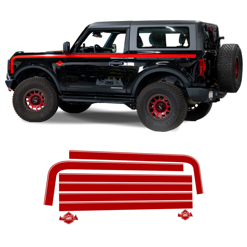 IAG Off-Road Boss Style Vinyl Side Stripe Kit Fits 2021+ Ford Bronco 2 Door - Red