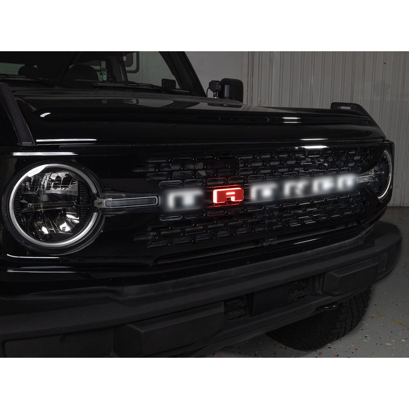 IAG I-Line Grill Black Letters And Red "R" With White Back Lighting For 2021+ Ford Bronco