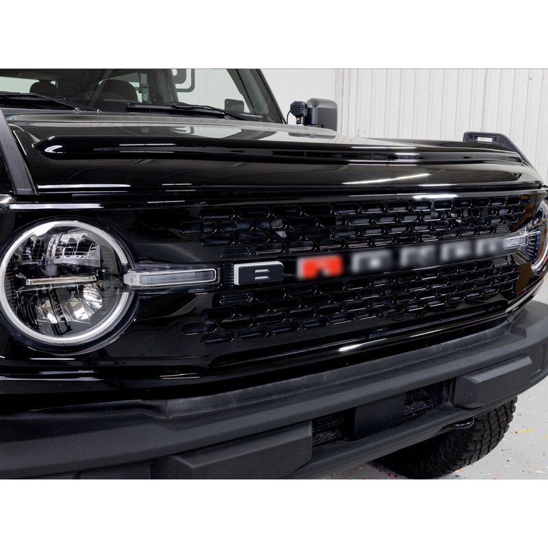IAG I-Line Grill Black Letters And Red "R" With White Back Lighting For 2021+ Ford Bronco