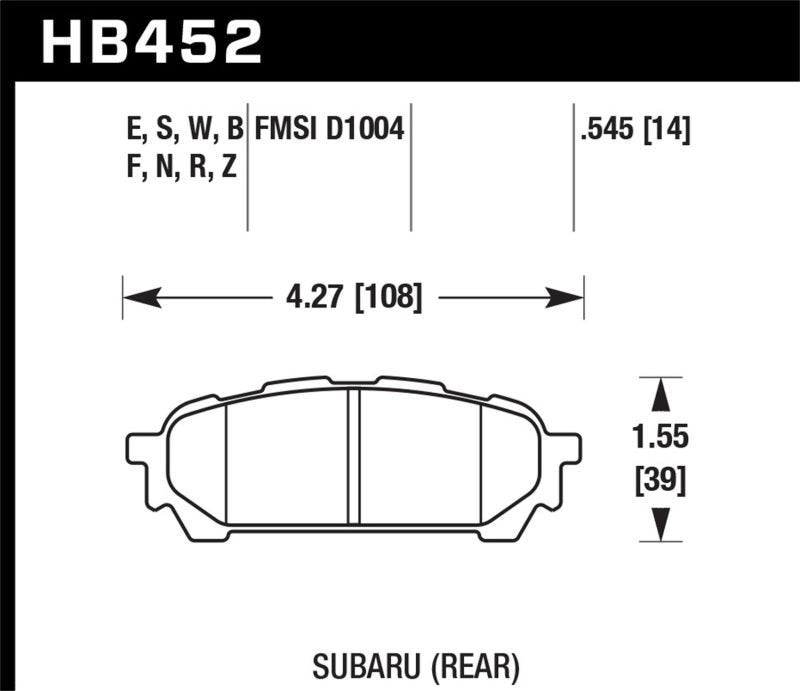 Hawk 03-07 Subaru Impreza / 04-08 Subaru Forester / 05-06 Saab 9-2X Aero HT-10 Race Rear Brake Pads